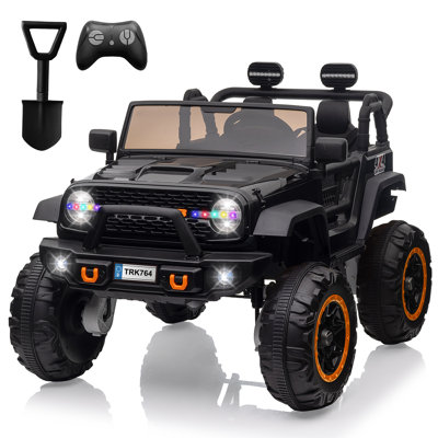 Camion électrique 2 places 24 V pour enfants – Voiture motorisée 4 roues avec télécommande, lumières DEL, musique, pelle, port USB, jouet à piles pour garçons et filles de 3 à 8 ans