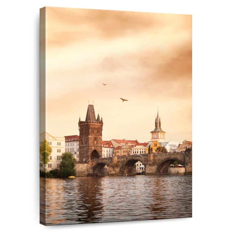 Rivière Lilie Vltava sous le pont Charles, H 45 po x l 30 po