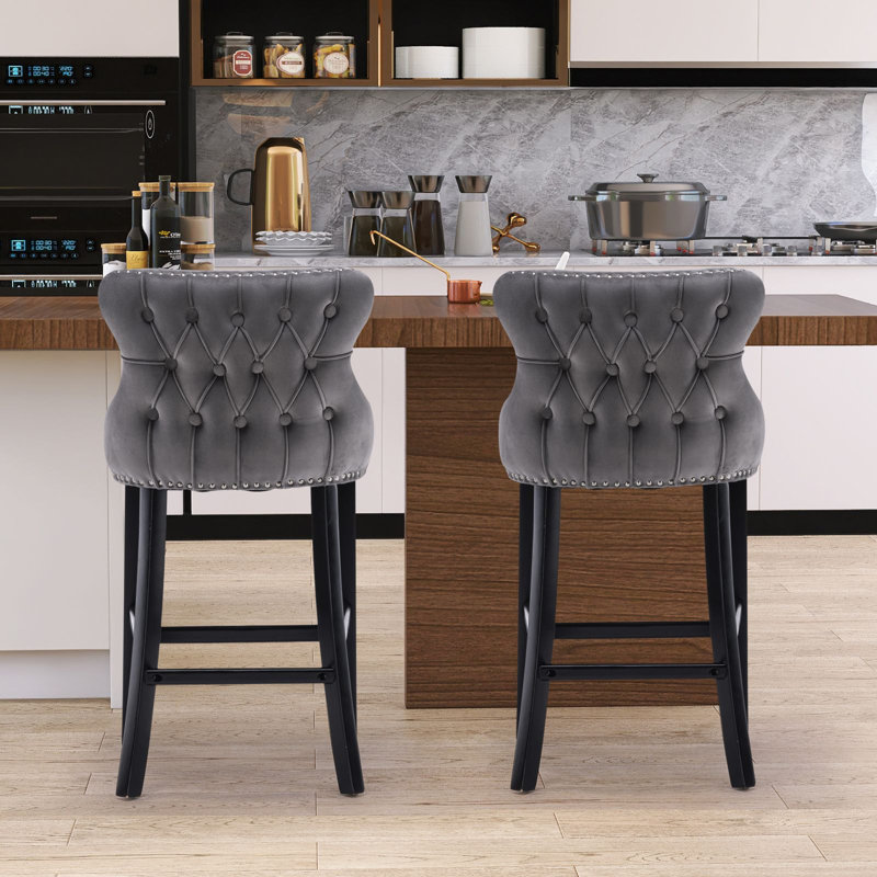 Tabourets de bar en velours, Gris