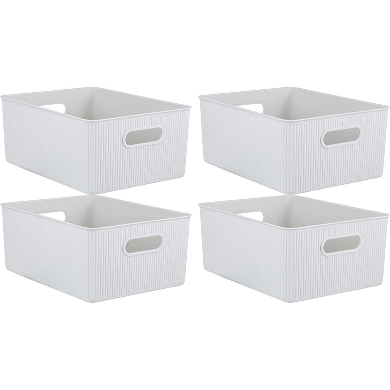 Ensemble de boîtes en plastique nervuré, Blanc cassé, 4