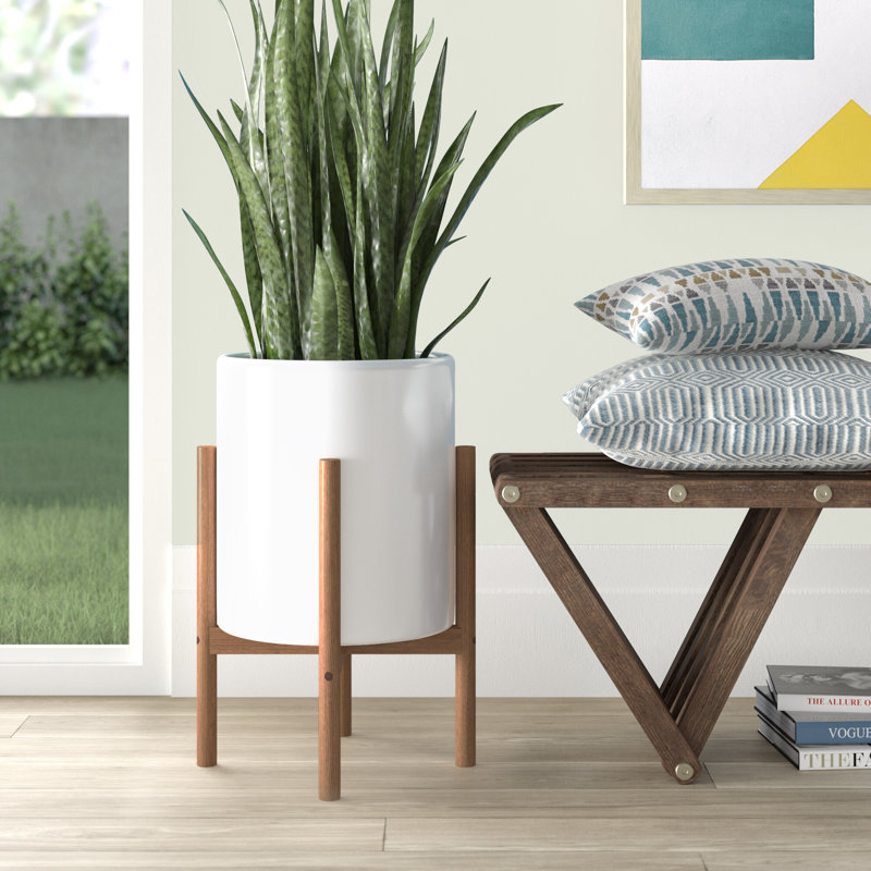 Delorme Ceramic Planter, White/Chestnut