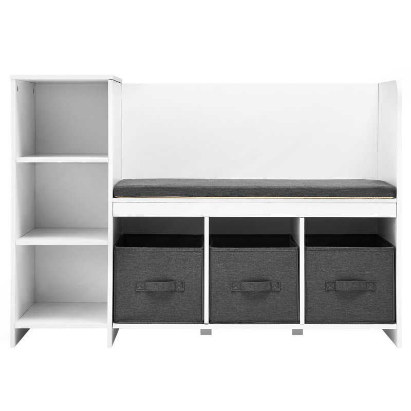 Banc de lecture, bibliothèque pour tout-petits et bibliothèque avec coussin de siège amovible, banc de rangement à 6 compartiments avec 3 tiroirs