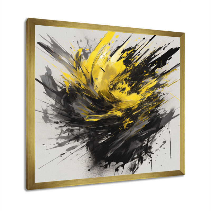 «Evolving In Yellow Gray», impression sur toile encadrée, H 16 po x l 16 po x P 1 po, Cadre flottant doré