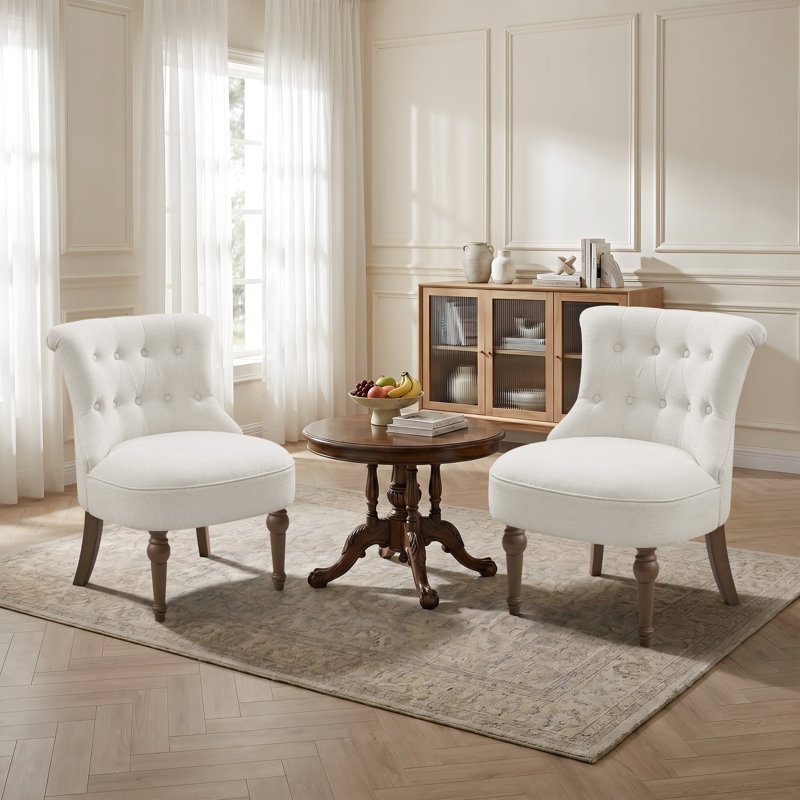 24.4 " Wide Tufted Chenille Accent Side Chair (Set of 2), Beige