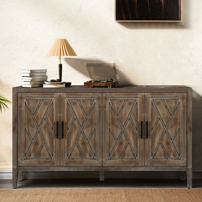 Console moderne avec tablette réglable - brun antique pour chambre à coucher 60 po 4 portes