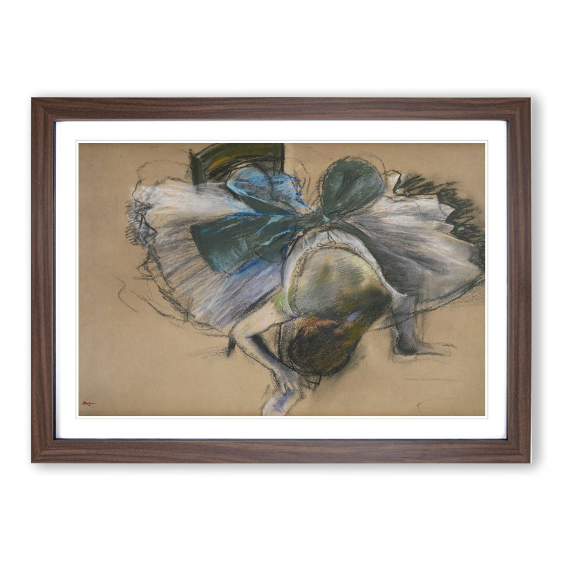 Ballet Ballerina Dancer Tying Her Slipper Vol.1 by Edgar Degas - Picture Frame Painting, Walnut Framed