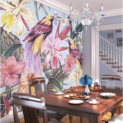 Adhésif mural à 6 panneaux l 7,8 po x l 118 po tropical exotic flowers Hartshorne