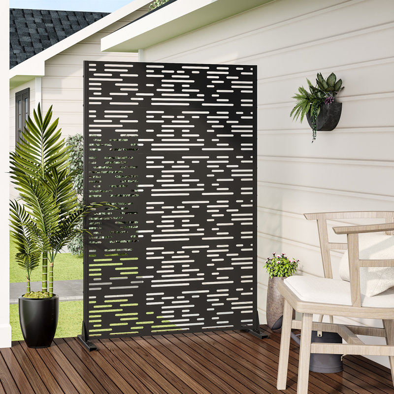 72"x 47" Outdoor Rectangular Metal Privacy Screen, Black