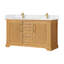 Meuble-lavabo double 60 po Epworth en brun naturel avec plateau en pierre de quartz blanc soyeux Epworth-1985059208