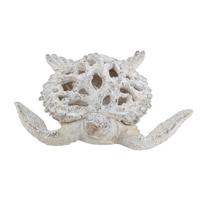 Statue de tortue en polyrésine blanche de style récif de corail blanc 13,2 x 12,2 x 3,9 pouces pour décor de maison côtière