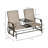 Outdoor Glider Bench With Table - Metal Frame Patio Brown. Double Gliding Relax, Breathable Fabric Chairs, Steel Garden Center , Brown Delight, For And Porch