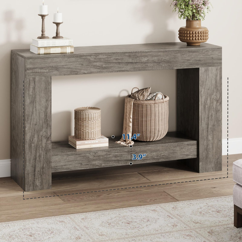 47.2''Farmhouse Console Table – 2-Tier Long Dining Sofa Table – Open Storage Shelf, Versatile Entryway Accent – Living Room, Hallway, Gray Oak