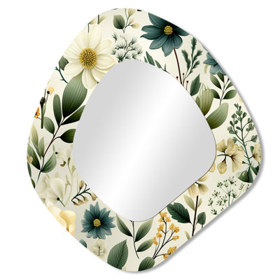 Botanical Wanderlust vert et blanc - miroir de forme unique Boho, miroir mural décoratif asymétrique vert, impression d'art en métal