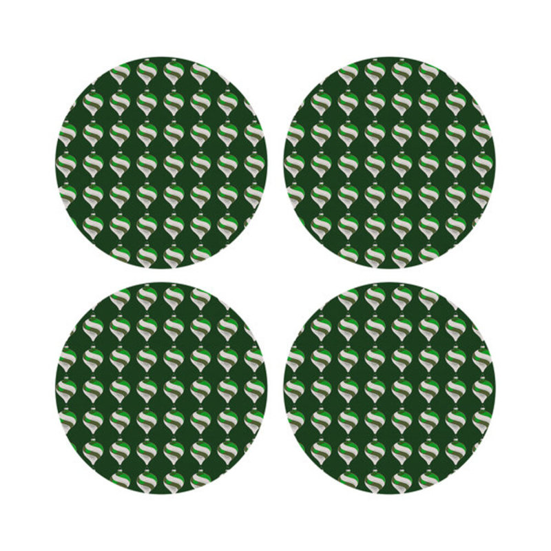 Xmas Ornament Vegan Leather Round Pebble Placemat, Green