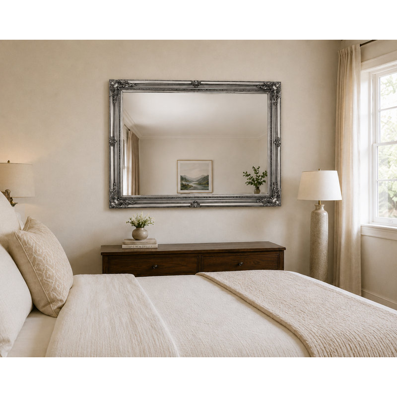 Blanche Solid Wood Framed Wall Mounted Accent Mirror, Silver