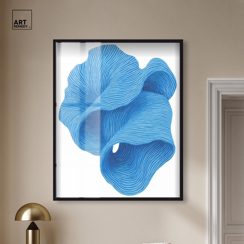 «Azure Loop III Shadowbox Print», décor bleu moderne par Art Remedy, cadre noir, 36 x 45, H 46 po x l 37 po, Cadre noir
