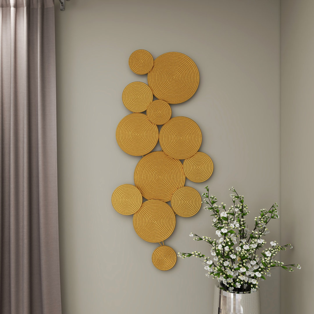 Metal Layered Disk Plate Home Wall Decor with Textured Circles CosmoLiving by Cosmopolitan 