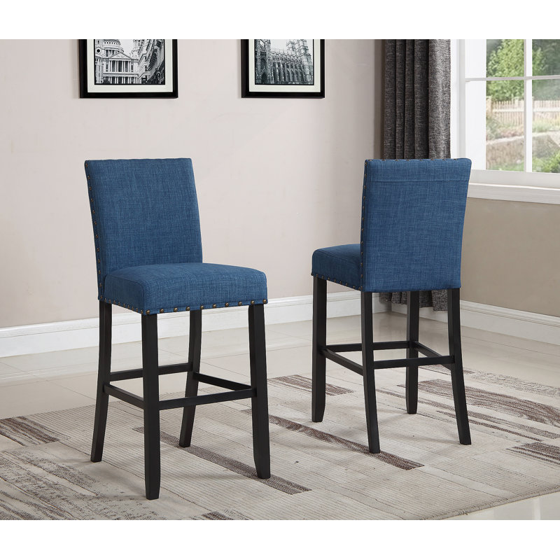 Tabourets de bar en tissu avec garniture cloutée, ensemble de 2, Blue