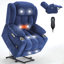 Fauteuil inclinable électrique en chenille jusqu'à 350 lb, mécanisme de mouvement robuste avec massage par vibration à 8 points et chauffage lombaire, ports USB et Type-C, porte-gobelets en acier inoxydable, bleu