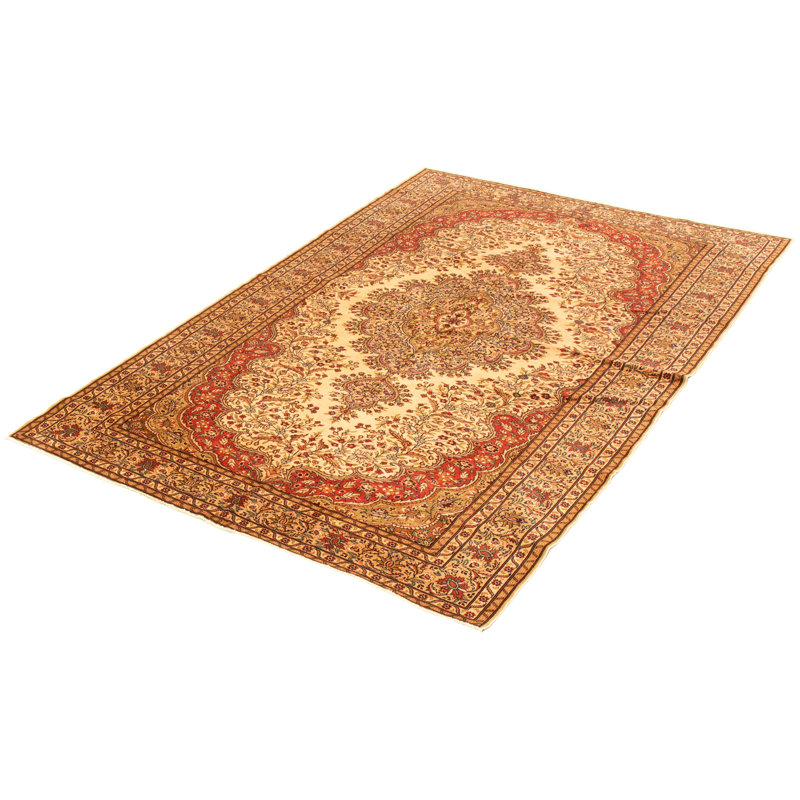 Tapis unique noué à la main style années 1990 de 6 pi 5 po x 9 pi 10 po Flude - jaune / brun / crème