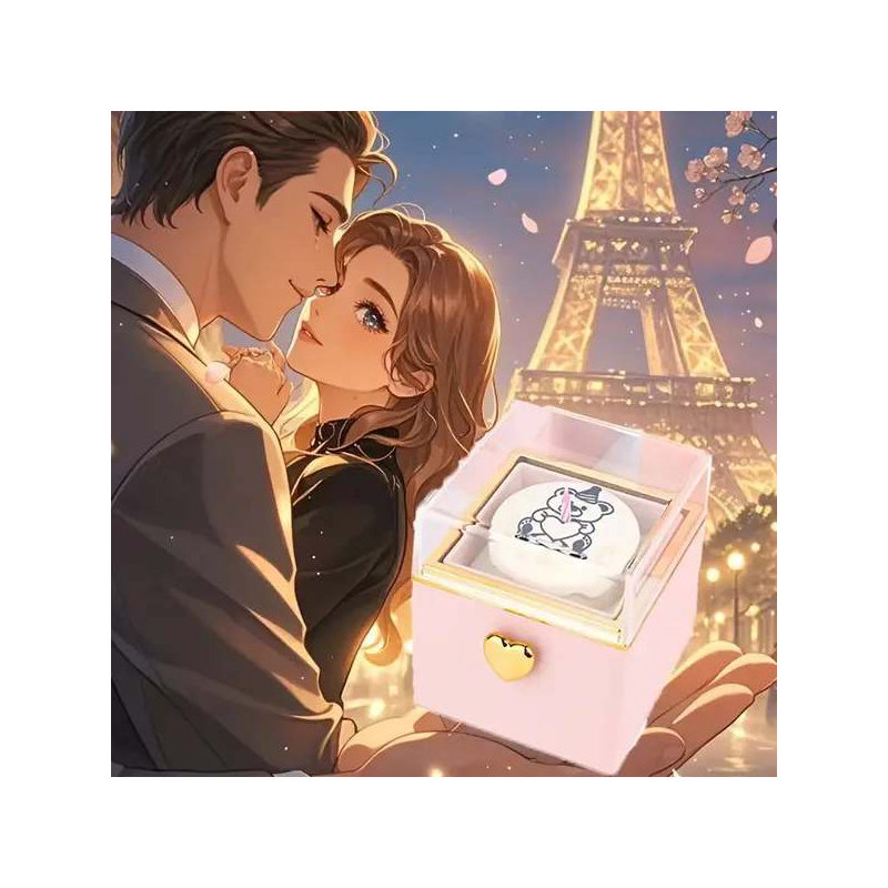 «Boîte à bijoux rotative avec gâteau d'ours - Proposition de cadeau surprise avec bougie parfumée»