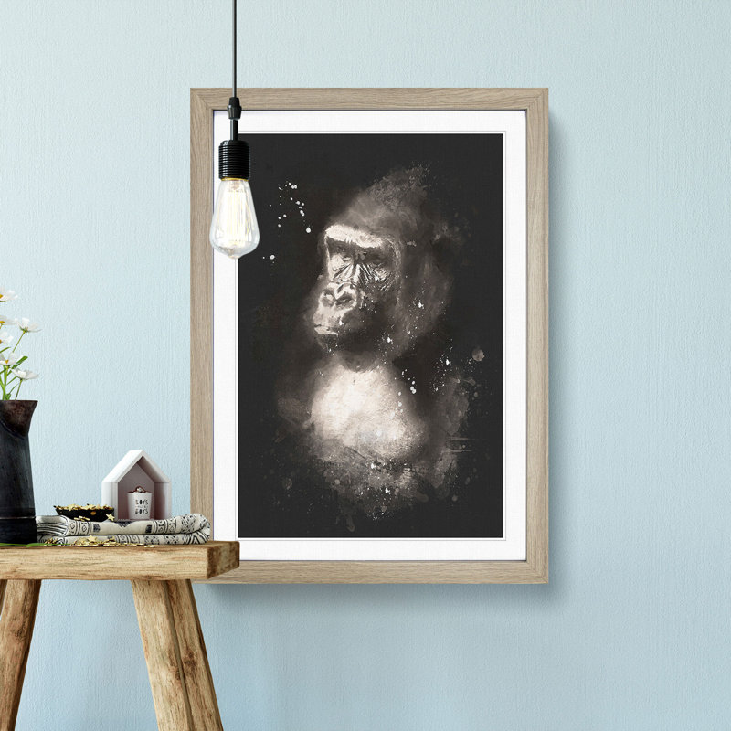 Mighty Silverback Gorilla Paint Splash - Picture Frame Graphic Art, 45cm H x 33cm W x 2cm D, Oak Framed