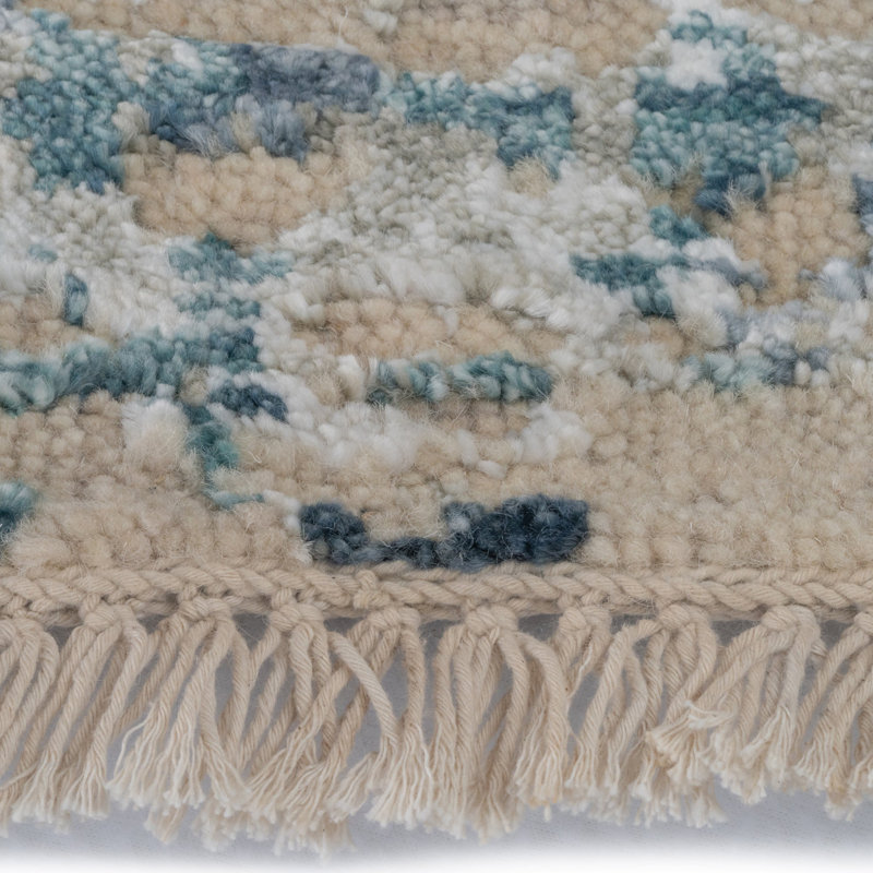 Wool Abstract Area Rug in Blue, Rectangle 8' x 11'