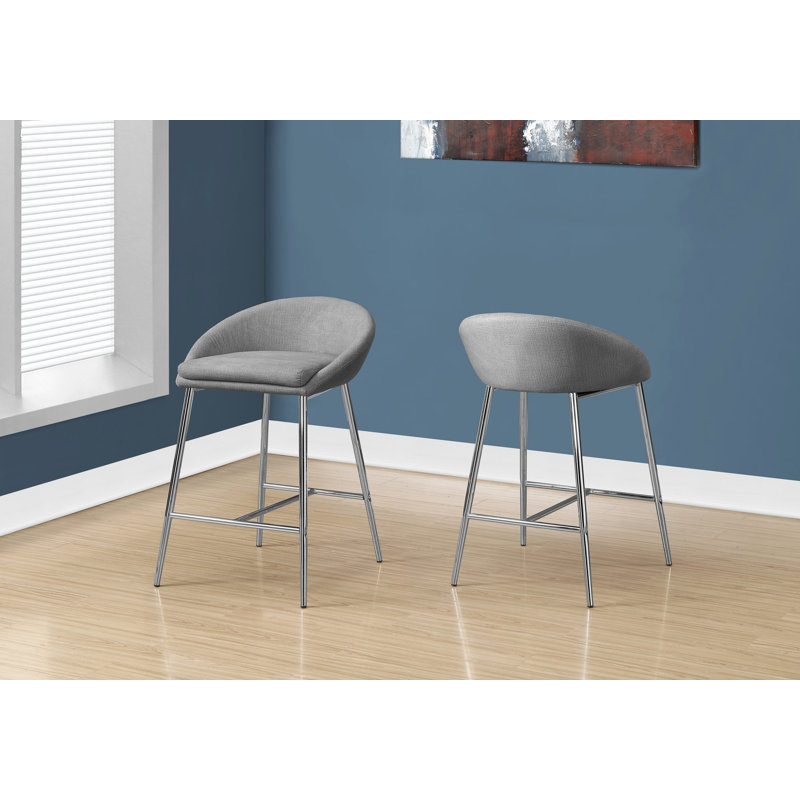 Tabouret de bar, ensemble de 2, métal chromé, tissu, contemporain, moderne, Tabouret de comptoir (siège d’une hauteur de 24