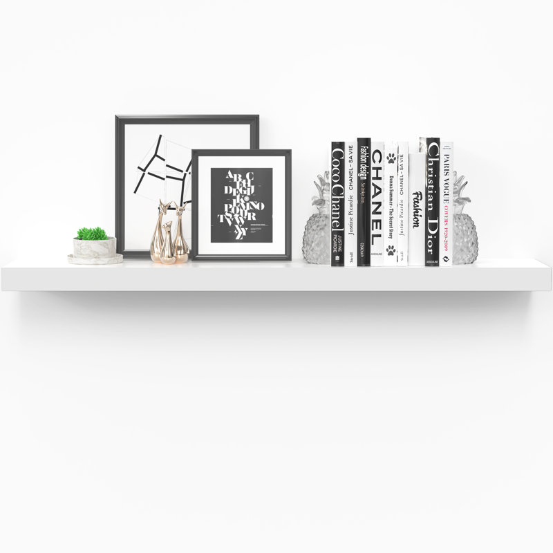Miami 36" W x 8" D Floating Shelf with Invisible Wall Mount Bracket, White