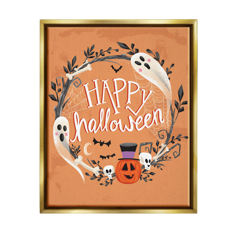 «Happy Haunts», giclée d'Halloween par Arrolynn Weiderhold, H 21 po x l 17 po x P 1,7 po, Cadre flottant métallique doré