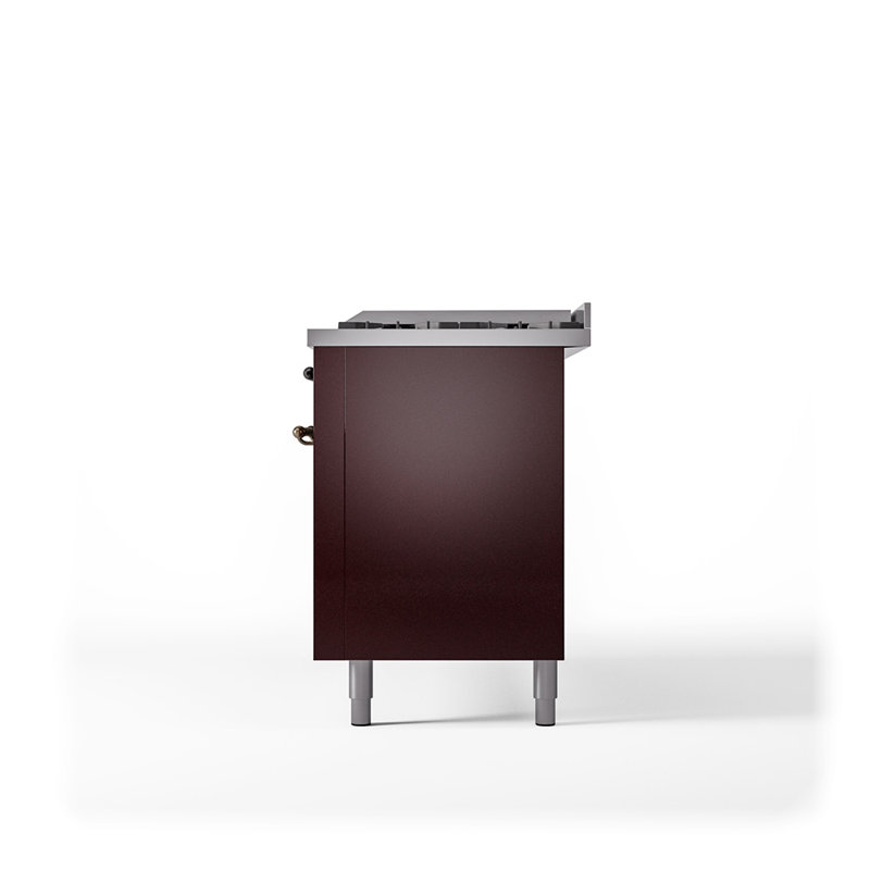 ILVE Nostalgie II 60 in Dual Fuel Range, 9 Burner, Griddle, Natural Gas, Burgundy Red/Burnished
