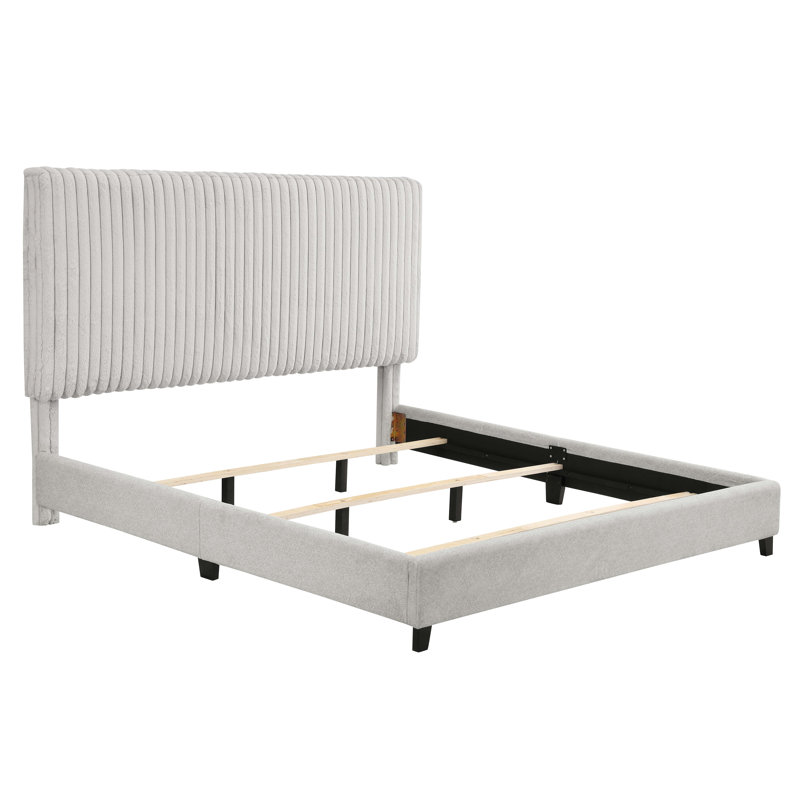 Lit plateforme tapissier Aryia Boucle, Très grand, Gris Pierre