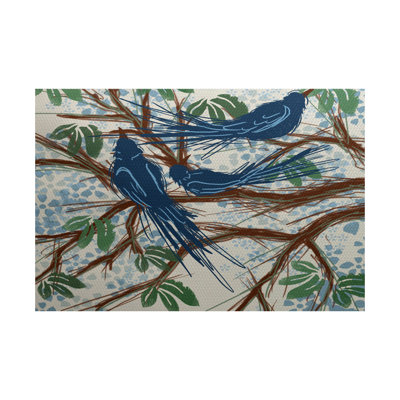 Bleu/vert/brun Tapis décoratif tissé à plat