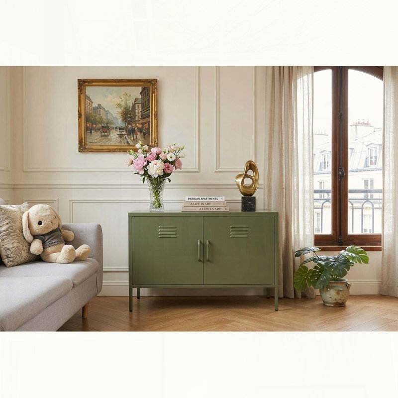 Armoire de rangement multifonctionnelle en métal avec tablette et pieds réglables, Olive Green