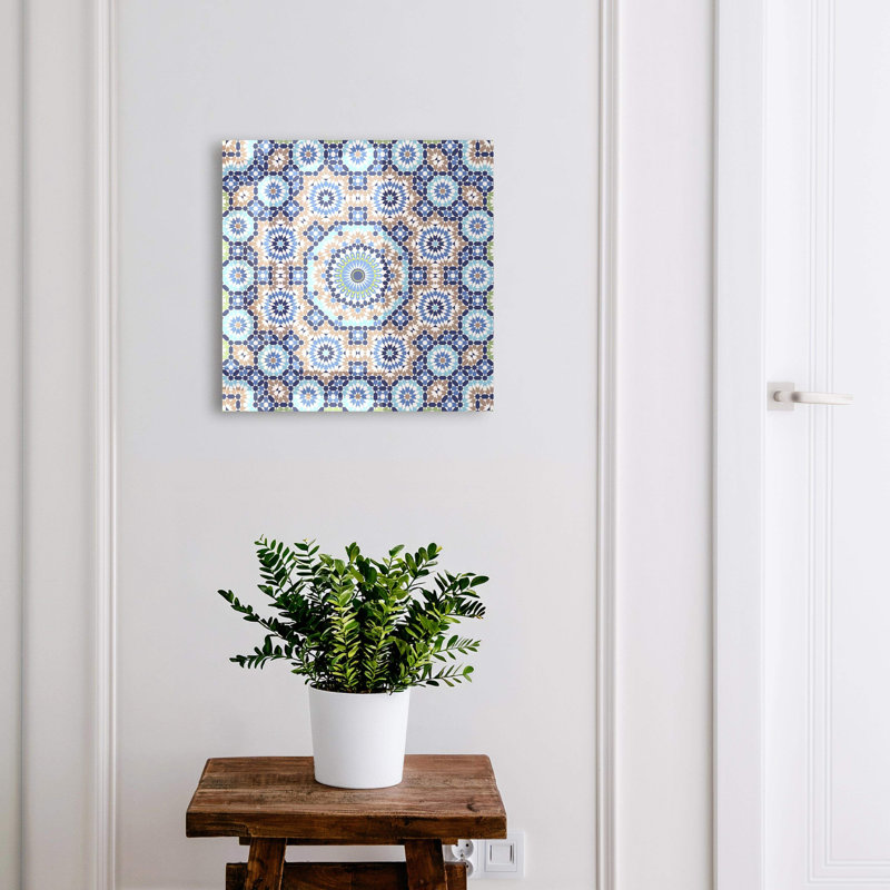 Key storage box, Opens to the left, 30x30x5, White, Colorful mosaics with geometric patterns, 