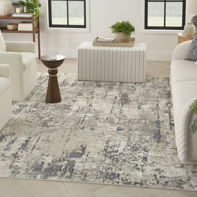 Tapis beige / gris en polyester / polypropylène tissé à la machine Addie