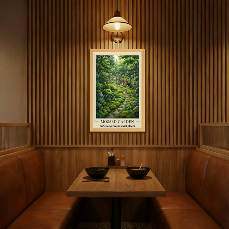 Paysage et nature, jardin en mousse avec pont de pierre et verdure, H 30 po x l 20 po