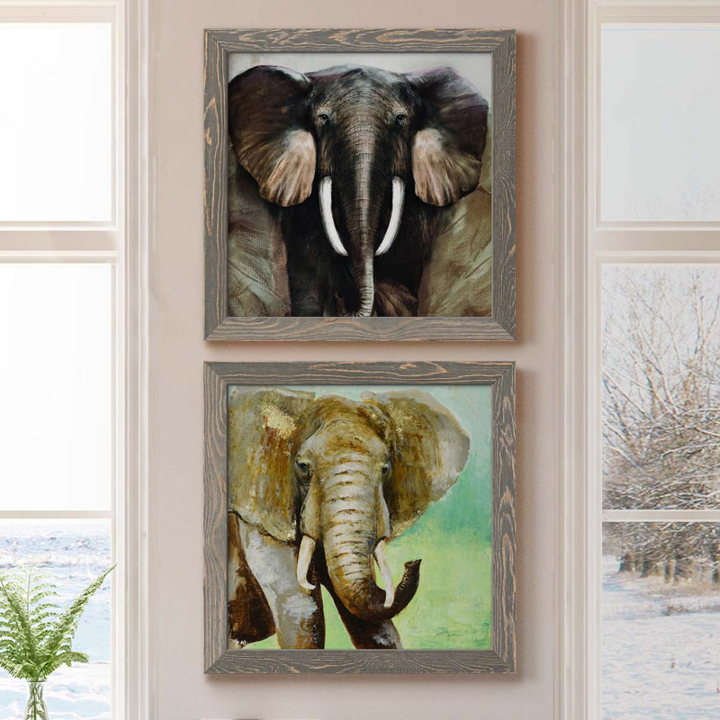 Majestic Encounter - Ensemble de 2 peintures sur toile encadrées, H 40 po x l 20 po x P 1,5 po, Encadré gris