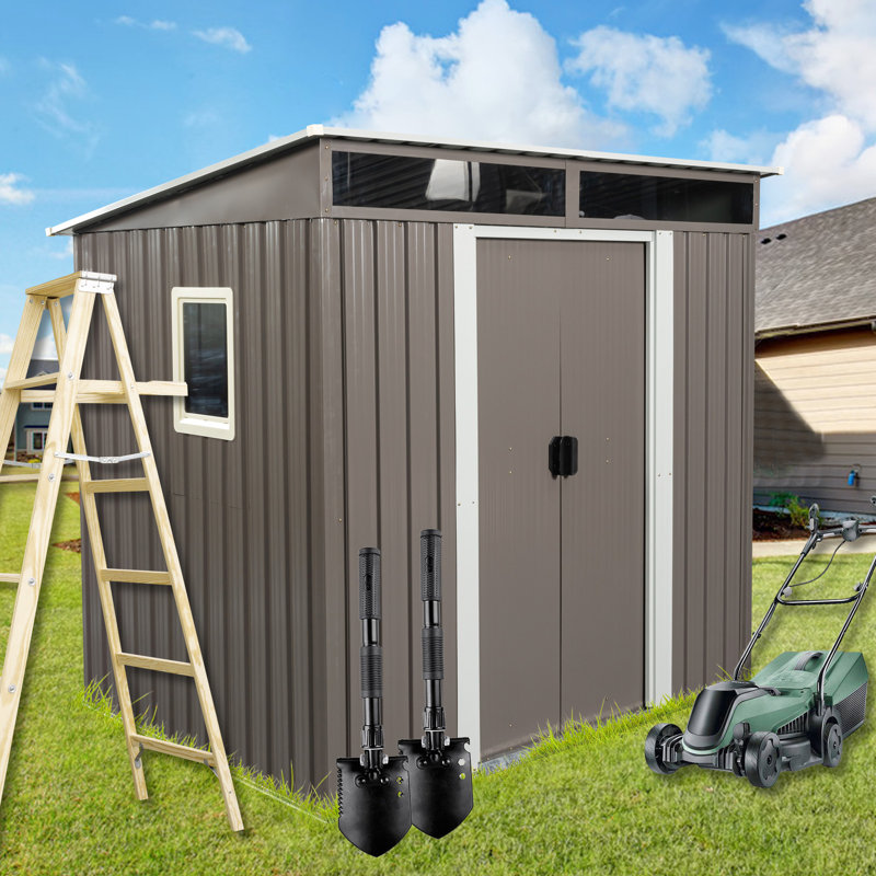 6Ft X 5Ft Outdoor Metal Shed For Storage - Galvanized Iron Construction Durability, Transparent Plate Increased , Padlockable Sliding Access, Simple Assembly, Tools Supplied Hut With Feature Frame