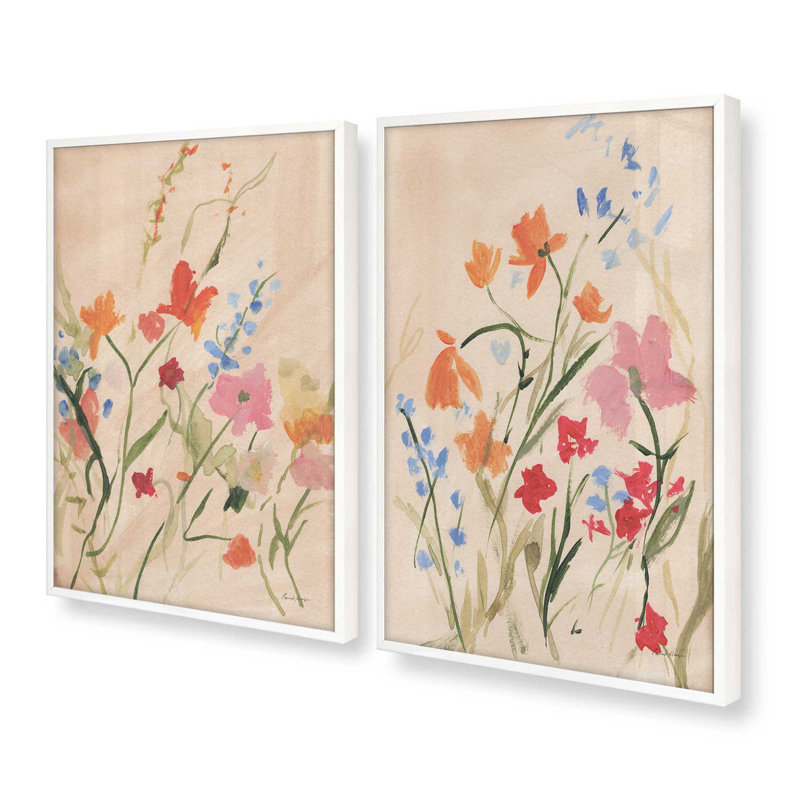 Ensemble de 2 impressions «Petal Party», Impression encadrée, Blanc opaque, 48 po x 32 po