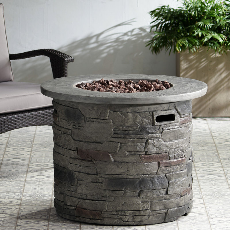 Outdoor Fire Pit, 32" Diameter, 40K Propane. Grey Top. Modern Design For Patio. Lightweight Concrete. Versatile Heating Source Fireplace, Round, . Top Stylish Design.