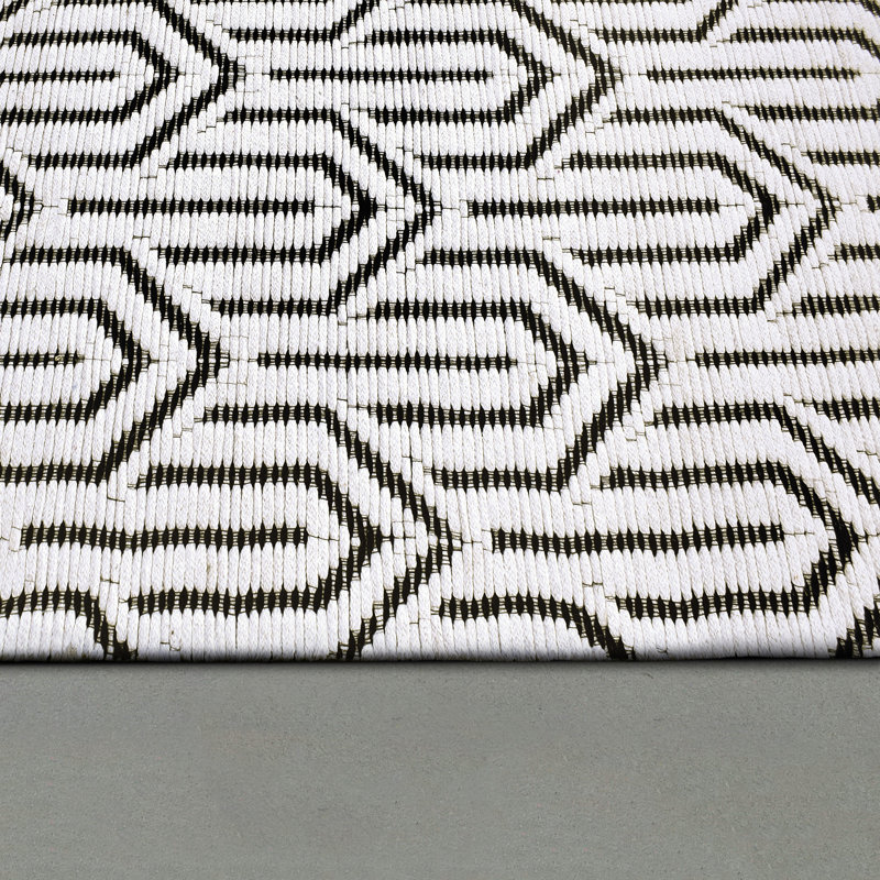Tapis géométrique tissé à plat à la main ivoire / gris anthracite, Rectangle de 5 pi x 8 pi
