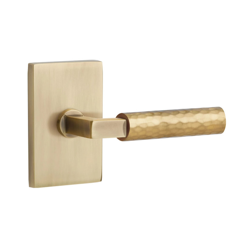 Mortaise d'intérieur Select Passage avec rosette rectangulaire moderne et L-Sq. Tige, levier martelé, Oui, Nickel satiné