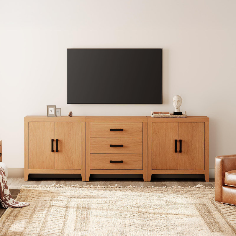 Eaton 3-Piece Modular Sideboard With Drawers & Doors, Weathered Oak Farmhouse Storage Cabinet For Living Room, Dining Room, Or Hallway