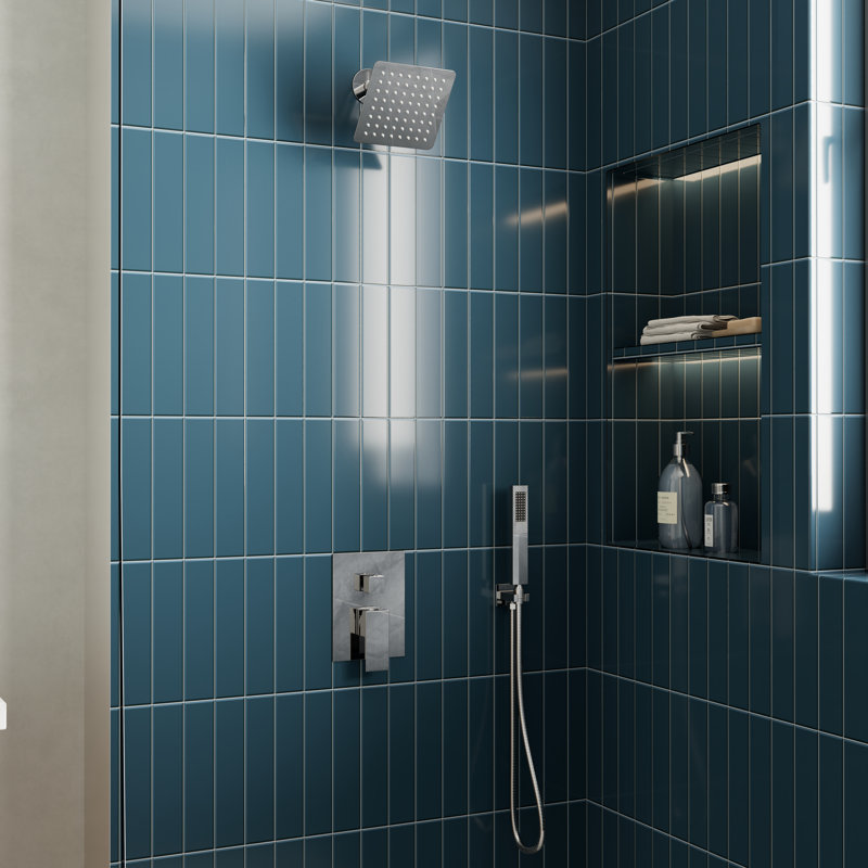 Système de douche à pression équilibrée à deux fonctions avec pomme de douche à pluie et douche à main en nickel brossé (valve incluse)