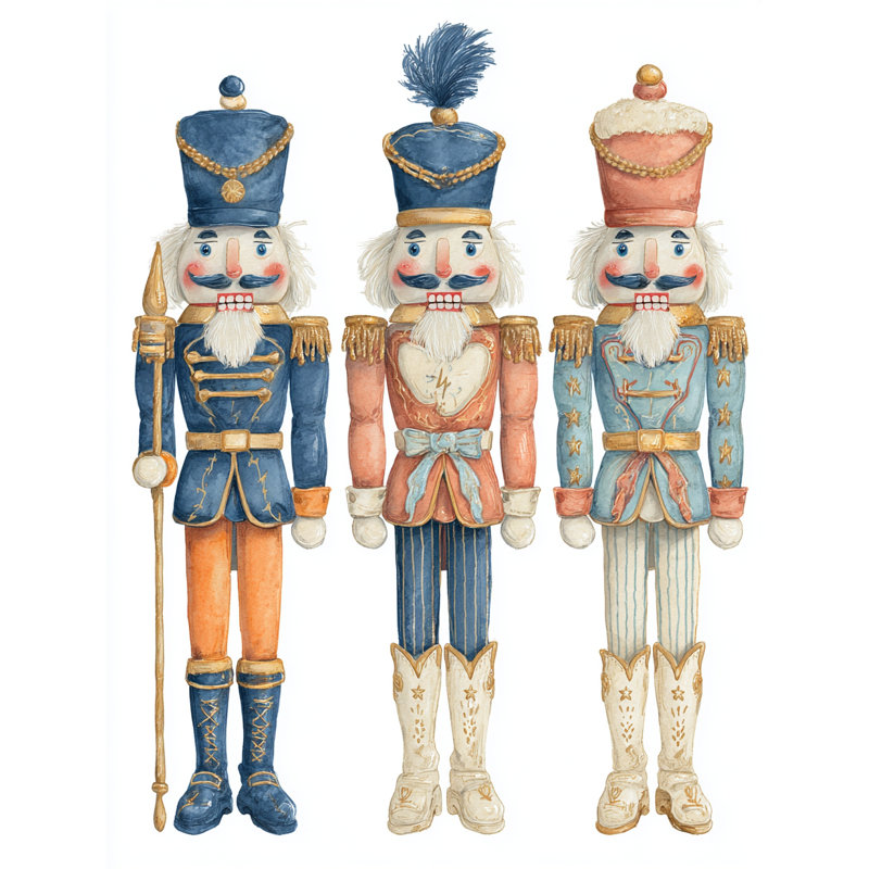 Festive Nutcracker Trio Wrapped Canvas Wall Art, 36" H x 24" W