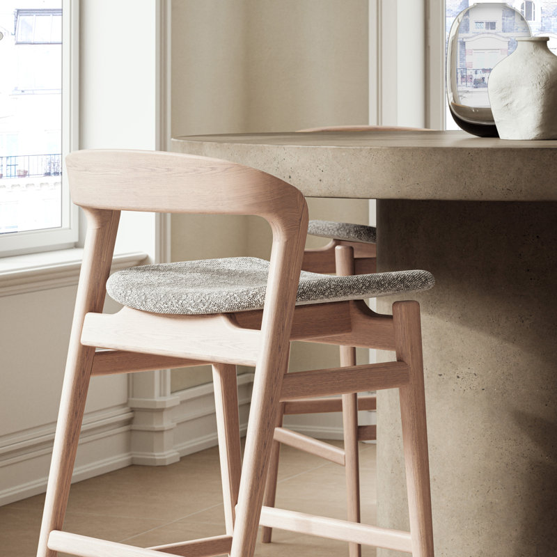Modern Brazilian Velma Counter Stool, Counter Stool (25.25" Seat Height), Crafted Glaze Performance Boucle