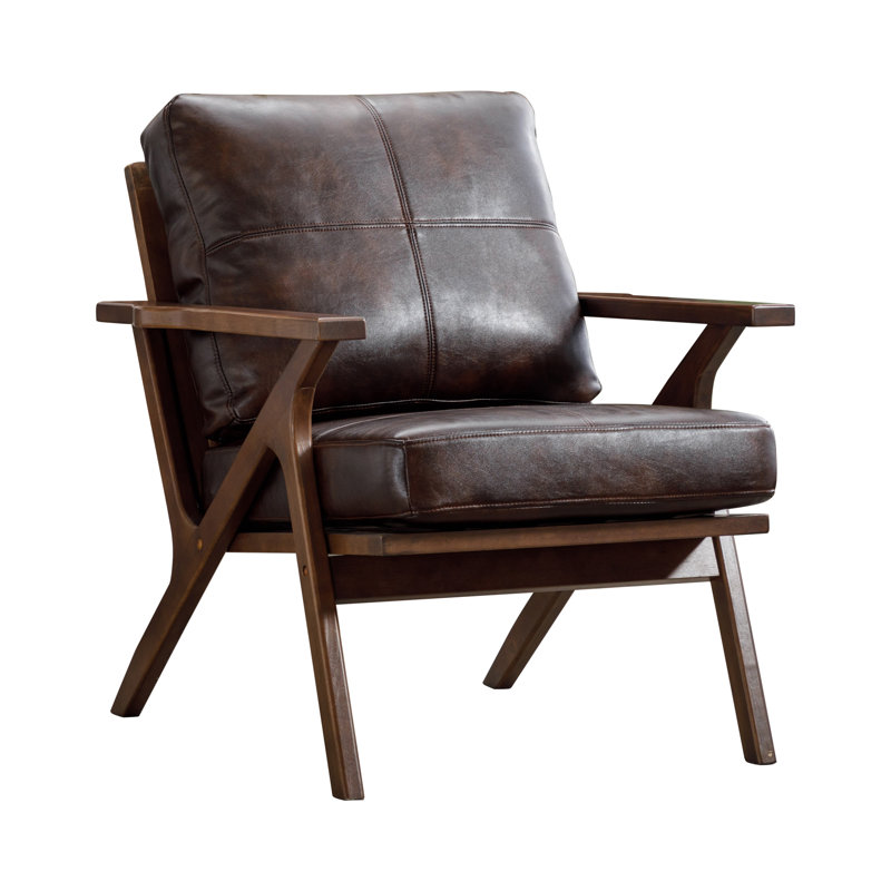 Jontavia 29.5" Wide Solid Wood Frame Upholstered Mid Century Armchair Accent Chair with Removable Cushions