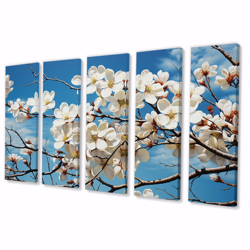 Ensemble de 5 décorations murales tranquilles cornouiller blanc II - cornouiller, H 32 po x l 80 po