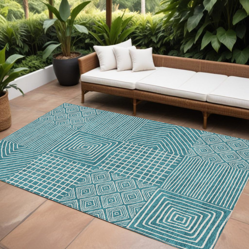 Tapis bleu sarcelle lavable intérieur / extérieur 8 pi x 10 pi bleu sarcelle
